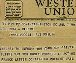 The telegram Albert's mother received informing her that Albert had been wounded.