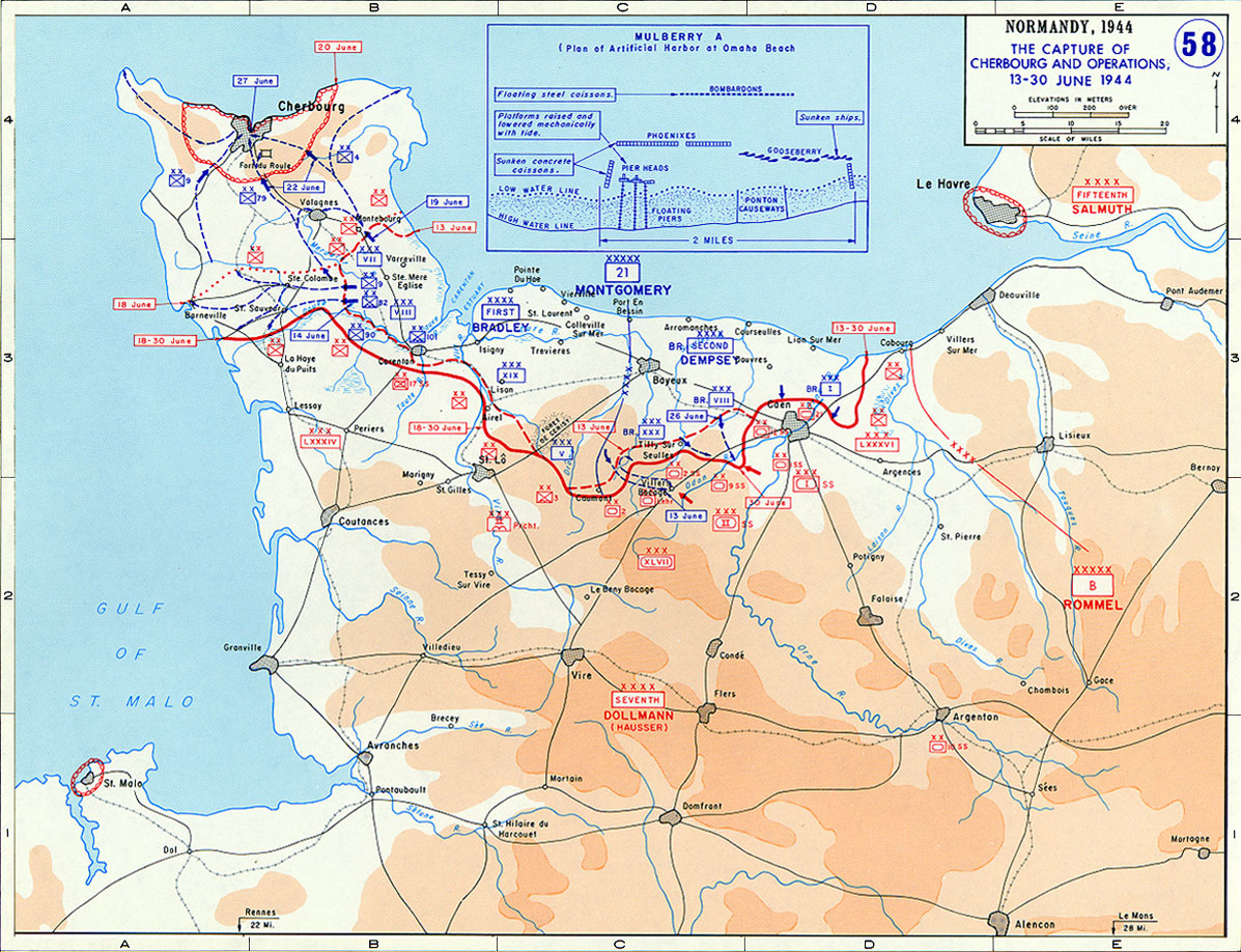 Battle of Cherbourg battlefield map