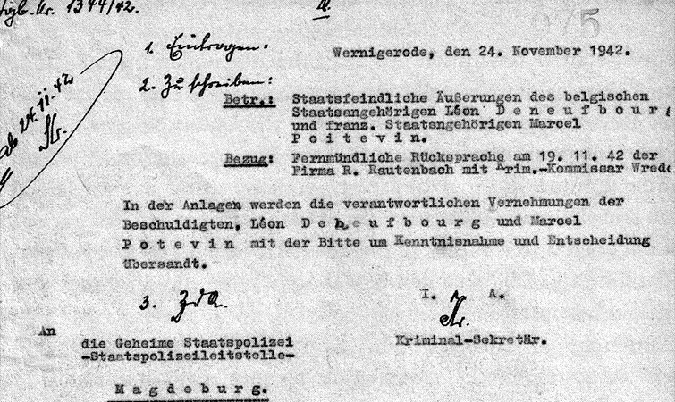 Information from the police at Weringerode to the Gestapo