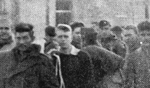 Preparing to depart Luft Stalag VIIA on May 10, 1945. Frank D, Murphy standing third from the left.