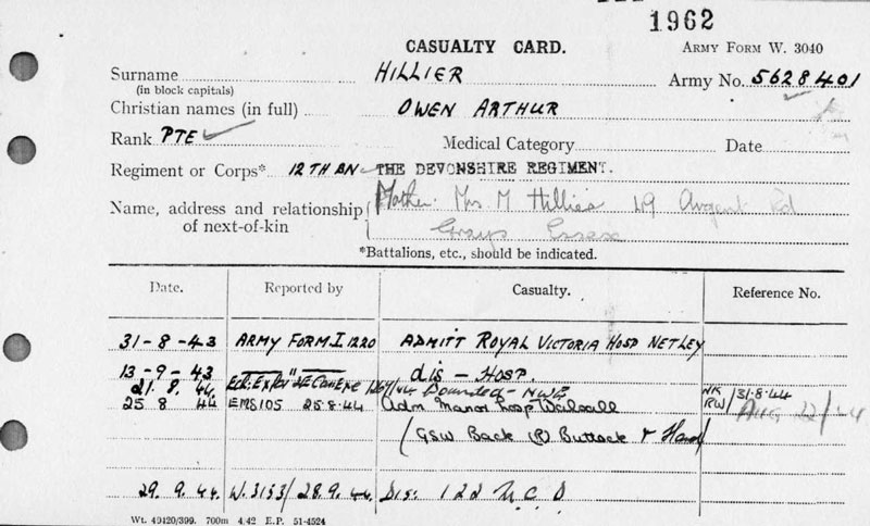 Owen's casualty card