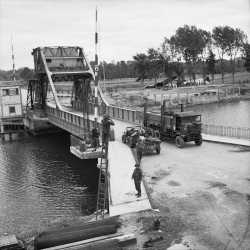 Caen canal bridge with Horsa gliders in the background, 9 June 1944