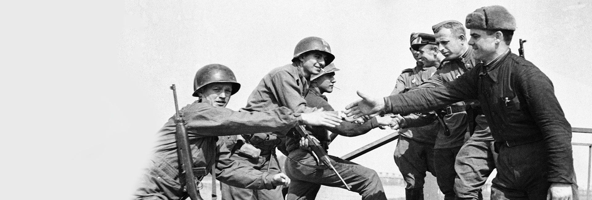 The US and Soviet Red Army meeting on the Elbe river in April 1945